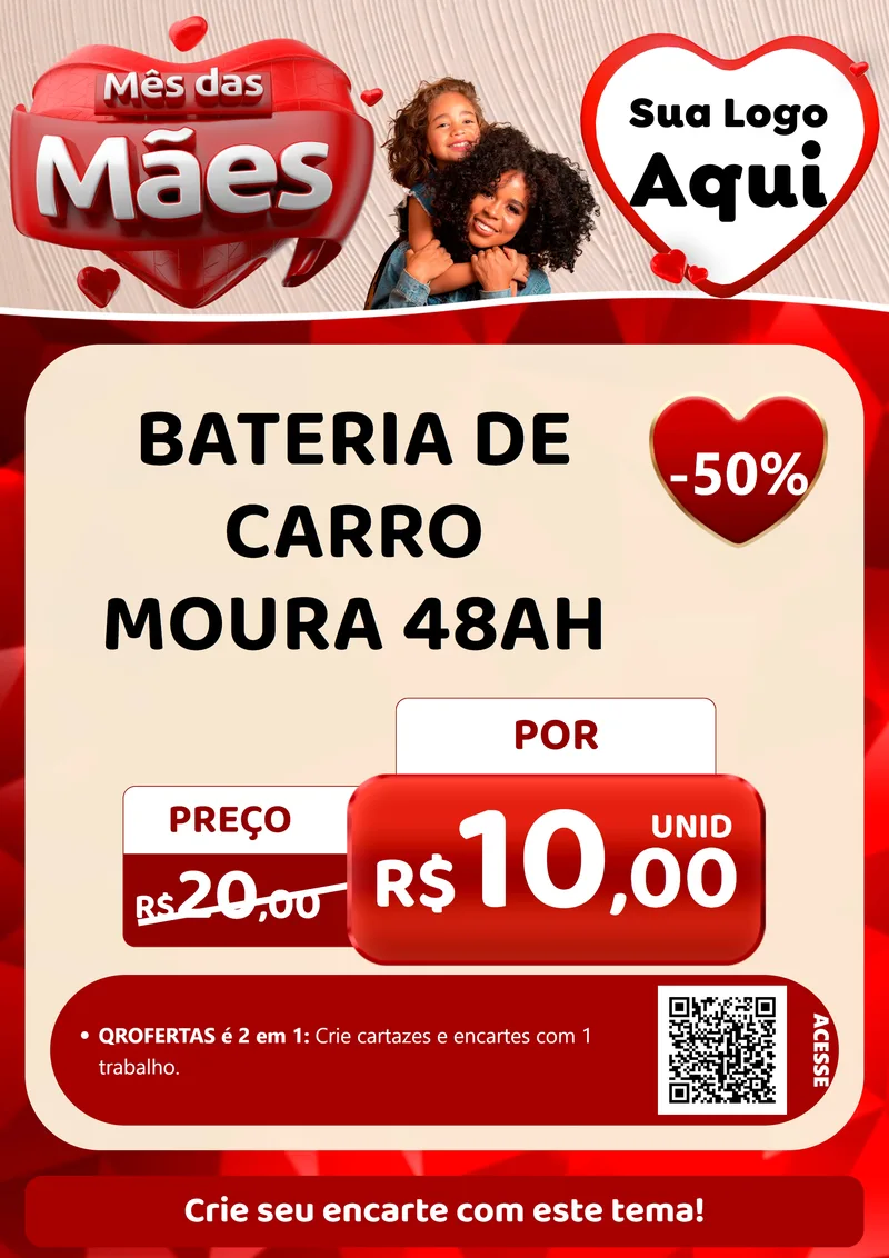 Modelo de Cartaz para Cartaz A4 Vertical com o tema Mês das Mães para Baterias Elétricas