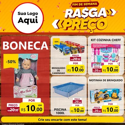 Modelo de Rede Social para Feed Facebook com o tema Fim de Semana Rasga Preços para Brinquedos