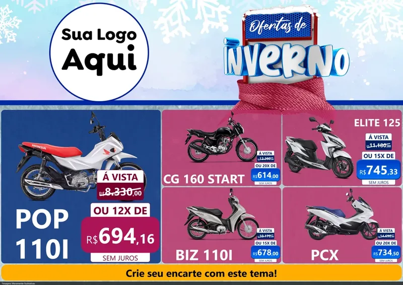 Modelo de Encarte para Encarte A4 Horizontal com o tema Ofertas de Inverno para Concessionaria de Motos