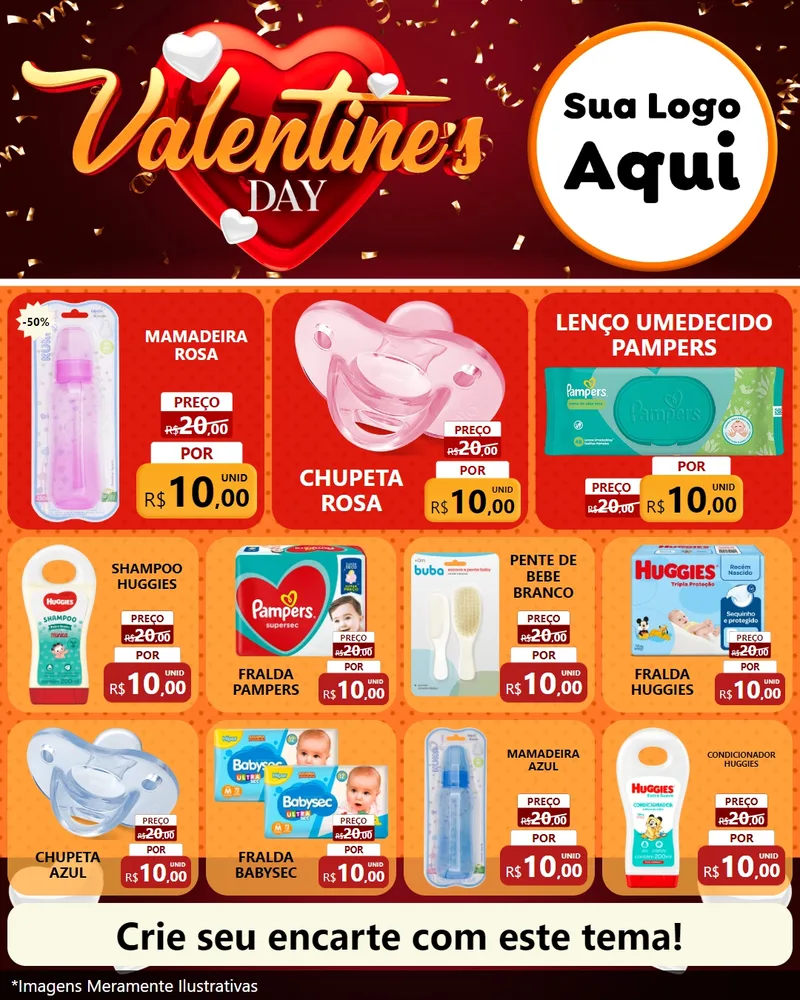 Modelo de Rede Social para Feed Instagram com o tema Valentine's Day para Bebês