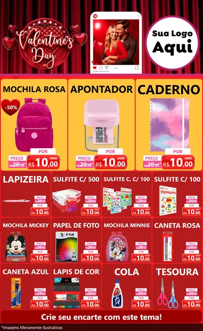 Modelo de Encarte para Encarte Grande com o tema Valentine's Day para Papelaria