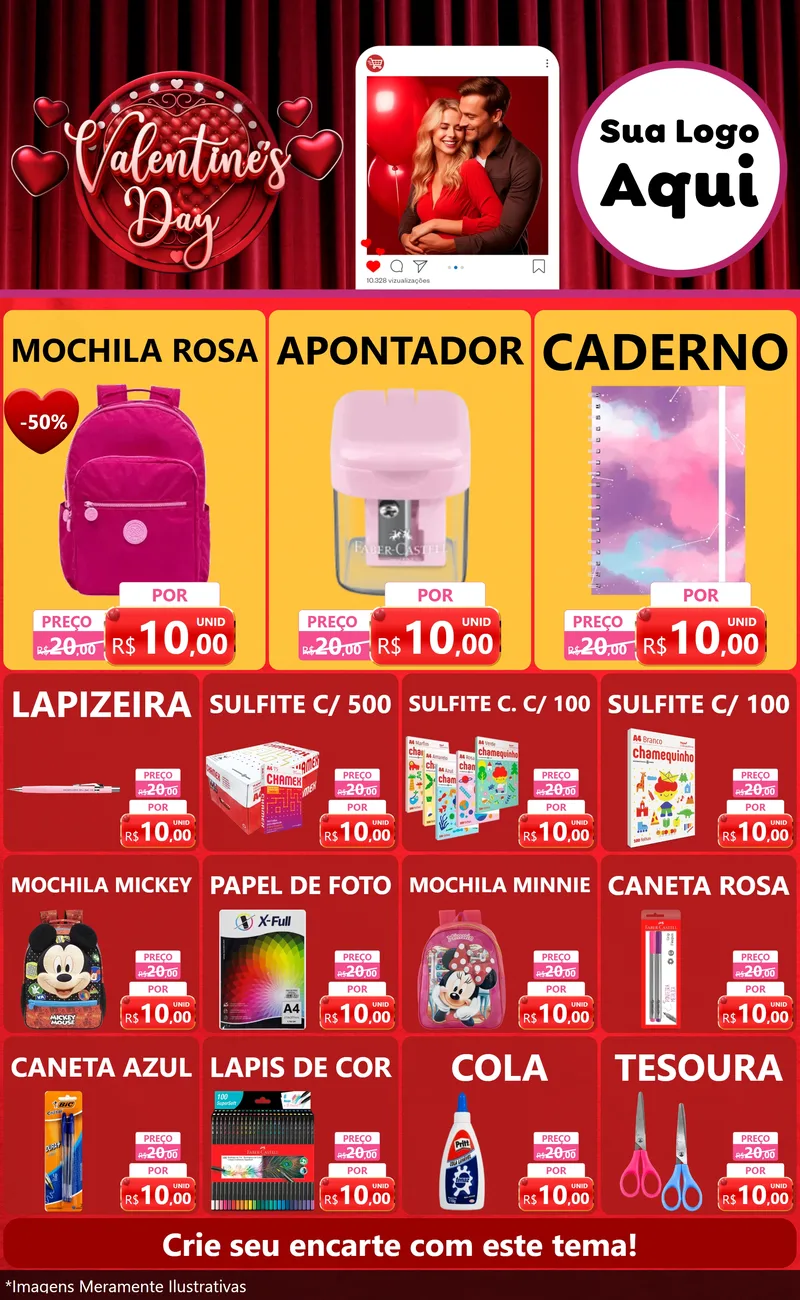 Modelo de Encarte para Encarte Grande com o tema Valentine's Day para Papelaria