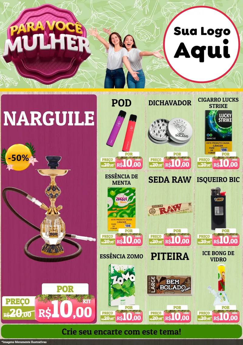 Modelo de Encarte para Encarte A4 Vertical com o tema Para Você Mulher para Tabacaria