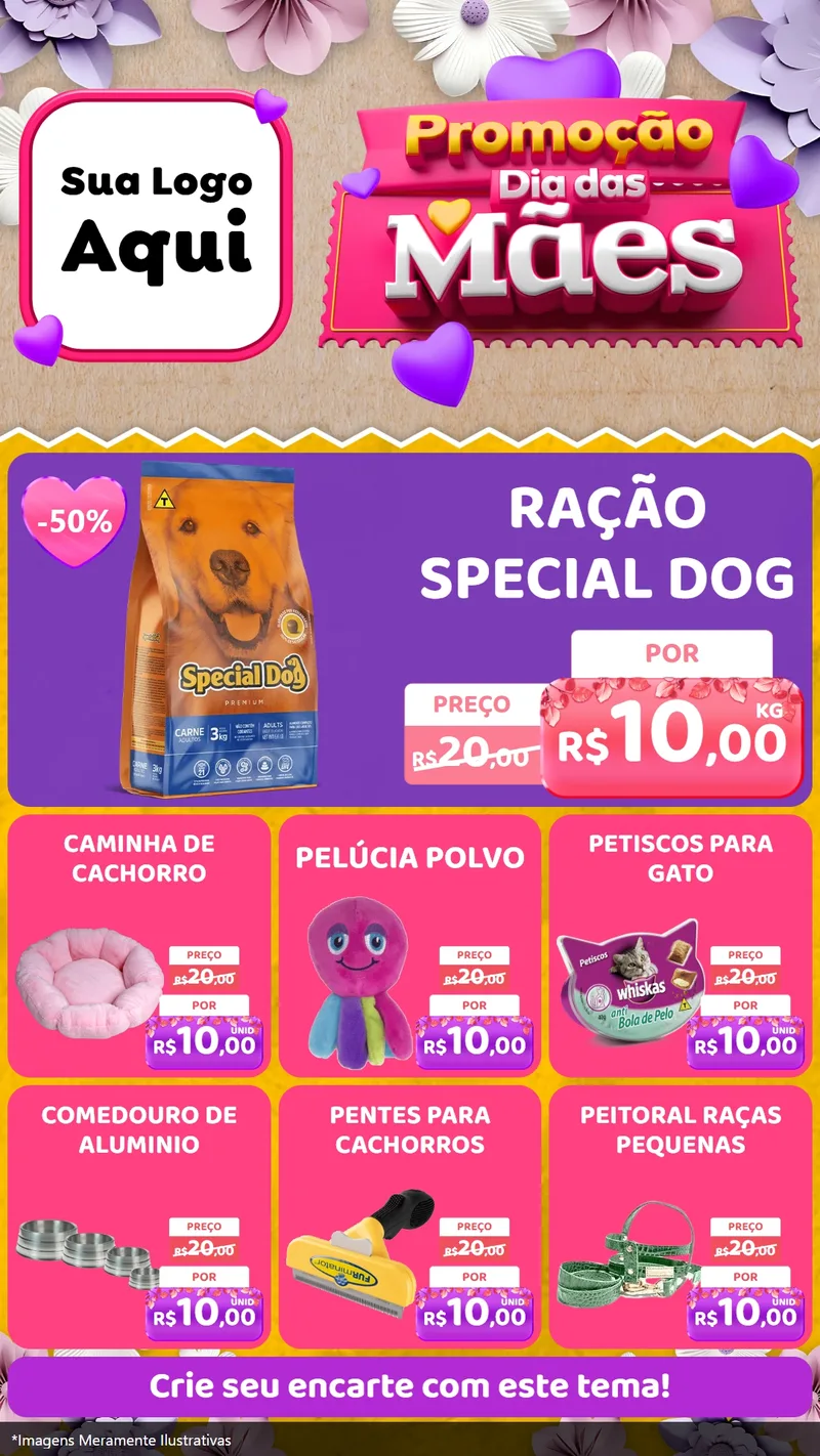 Modelo de Rede Social para Stories com o tema Promoção Dia das Mães para Pet Shop