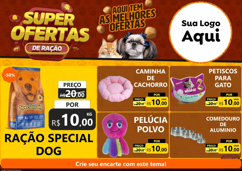 Modelo de Encarte para Encarte A4 Horizontal com o tema Super Oferta de Ração para Pet Shop