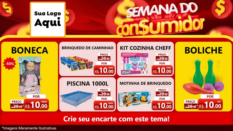 Modelo de TV para TV Horizontal com o tema Semana do Consumidor para Brinquedos