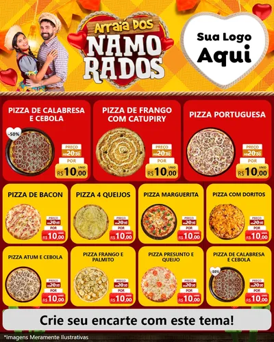 Modelo de Rede Social para Feed Instagram com o tema Arraiá dos Namorados para Pizzaria