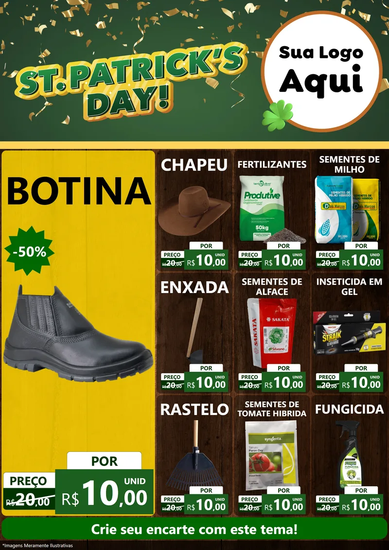 Modelo de Encarte para Encarte A4 Vertical com o tema St Patriks Day para Agropecuária