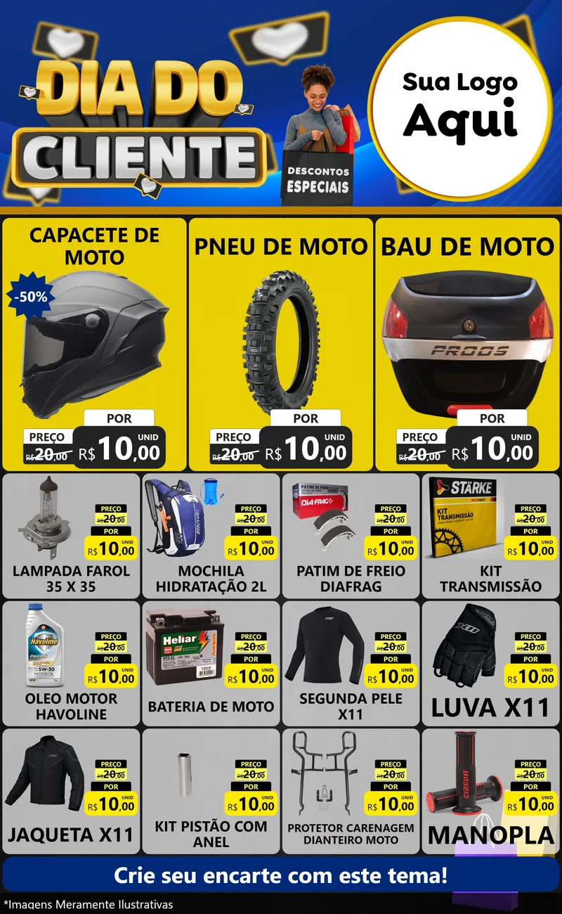 Modelo de Encarte para Encarte Grande com o tema Dia Do Cliente para Moto peças