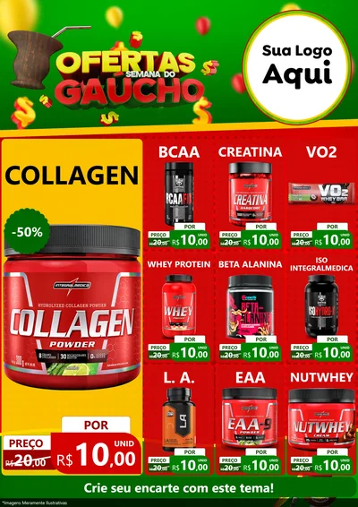 Modelo de Encarte para Encarte A4 Vertical com o tema Ofertas Semana Do Gaúcho para Suplementos alimentares
