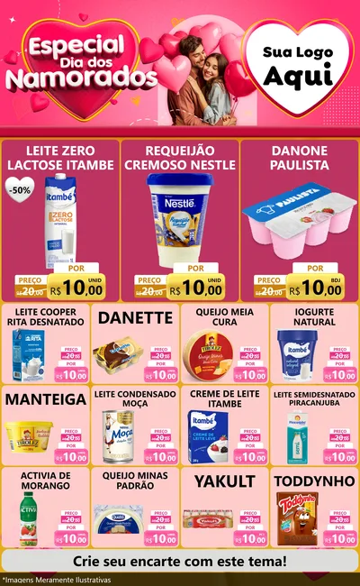 Modelo de Encarte para Encarte Grande com o tema Especial Dia dos Namorados para Frios e Laticínios