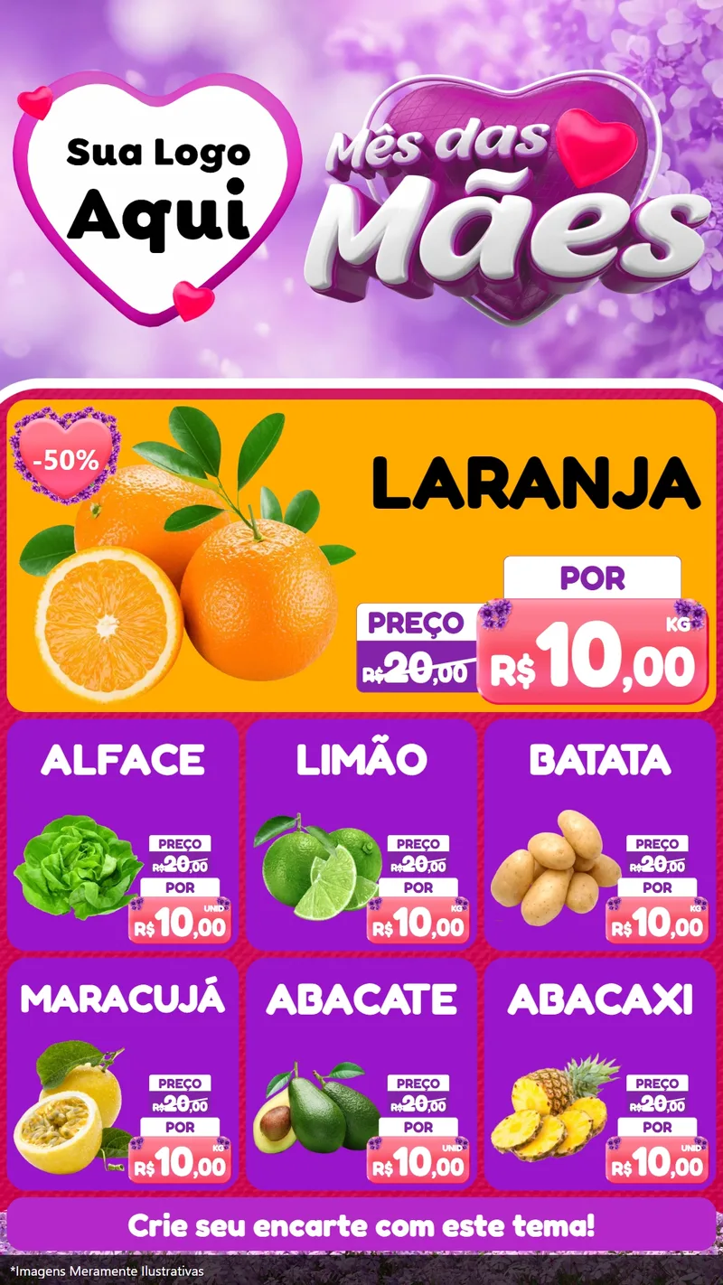 Modelo de Rede Social para Stories com o tema Mês das Mães para Hortifrúti