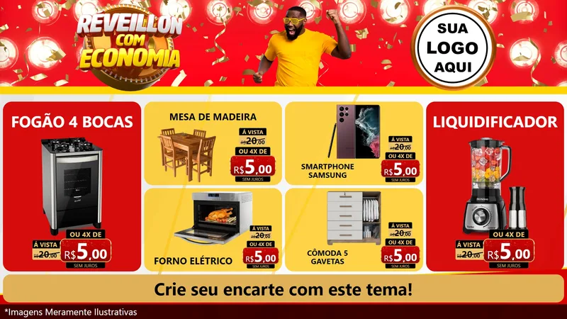Modelo de TV para TV Horizontal com o tema Réveillon com Economia para Móveis e Eletro