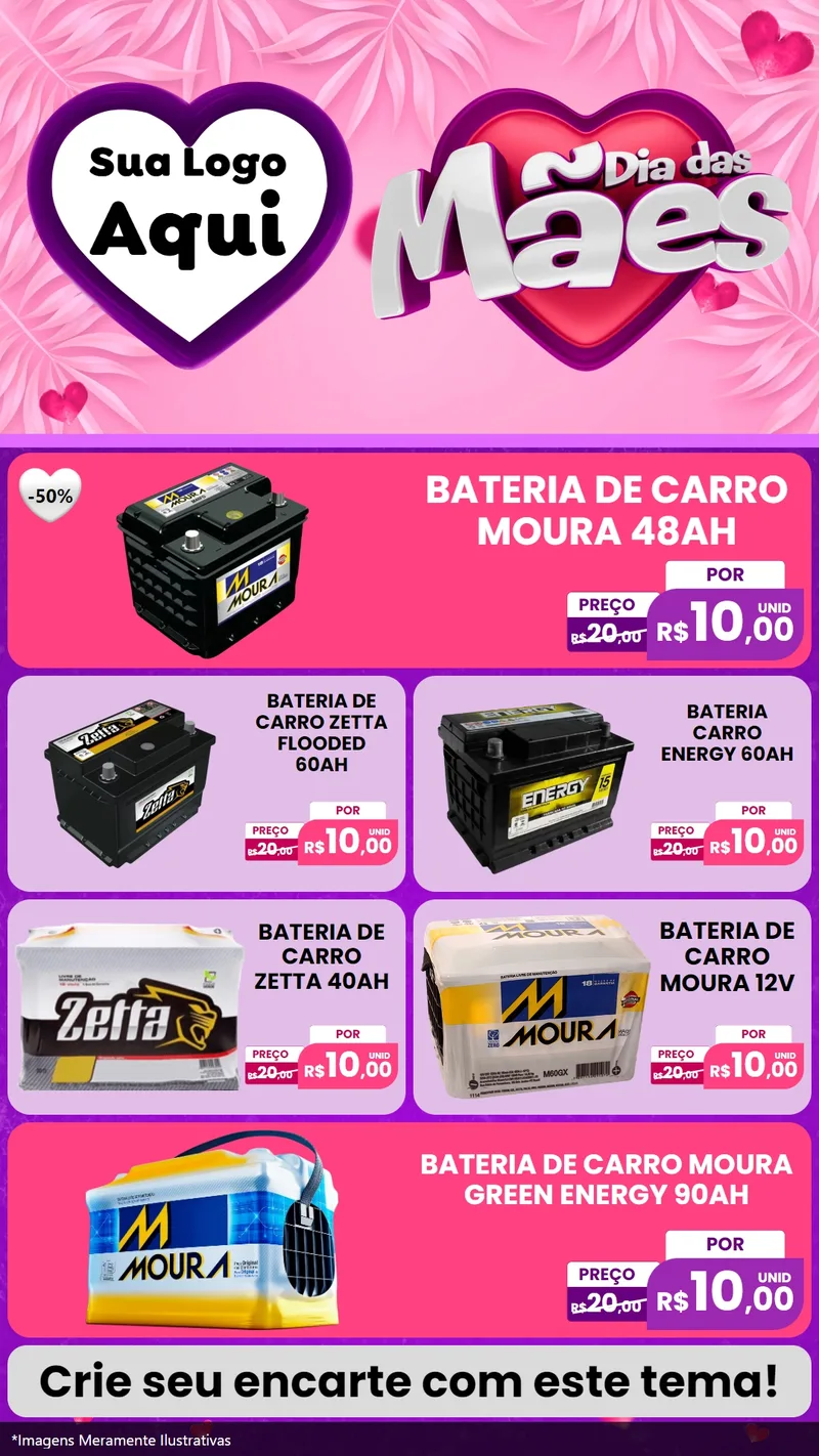 Modelo de TV para TV Vertical com o tema Dia das Mães para Baterias Elétricas