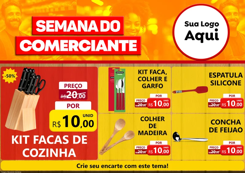 Modelo de Encarte para Encarte A4 Horizontal com o tema Semana do Comerciante para Utilidades Domésticas