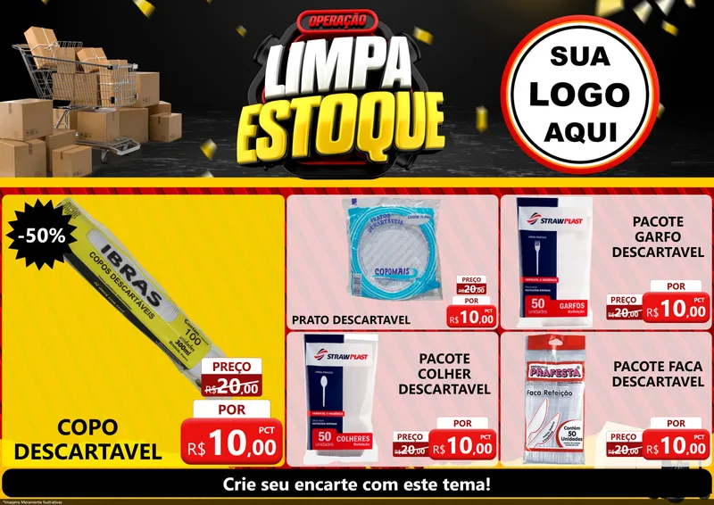 Modelo de Encarte para Encarte A4 Horizontal com o tema Operação Limpa Estoque para Embalagens