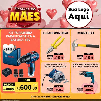 Modelo de Rede Social para Feed Facebook com o tema Semana das Mães para Maquinas e Ferramentas