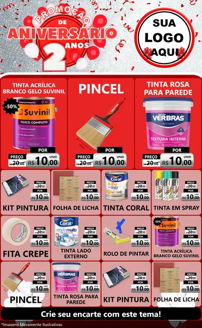 Modelo de Encarte para Encarte Grande com o tema Promoção de Aniversário - 2 Anos para Tintas e Ferramentas