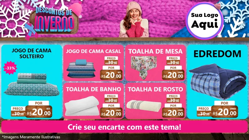 Modelo de TV para TV Horizontal com o tema Descontos de Inverno para Cama, Mesa e Banho