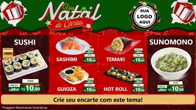 Modelo de TV para TV Horizontal com o tema Um Natal de Ofertas para Comida japonesa