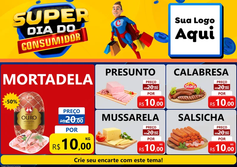 Modelo de Encarte para Encarte A4 Horizontal com o tema Super Dia do Consumidor para Frios e Laticínios