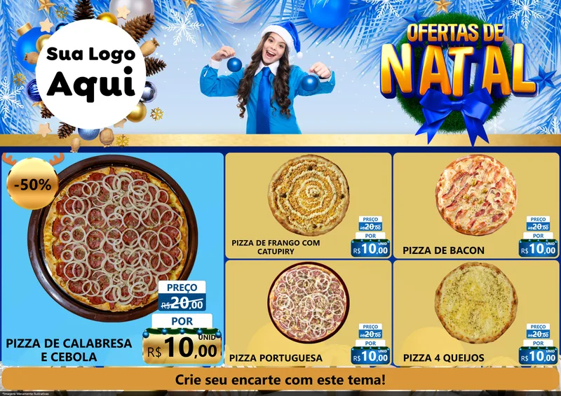 Modelo de Encarte para Encarte A4 Horizontal com o tema Ofertas de Natal para Pizzaria