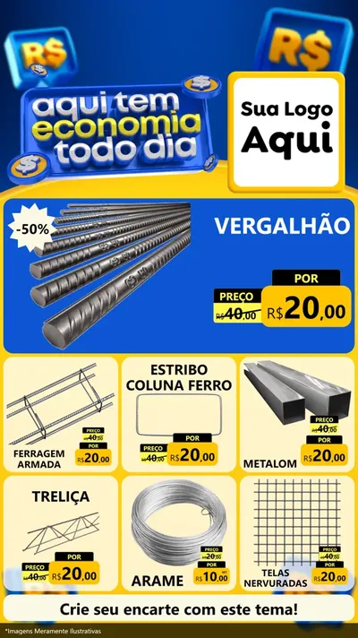 Modelo de Rede Social para Stories com o tema Aqui Tem Economia Todo Dia para Ferragens