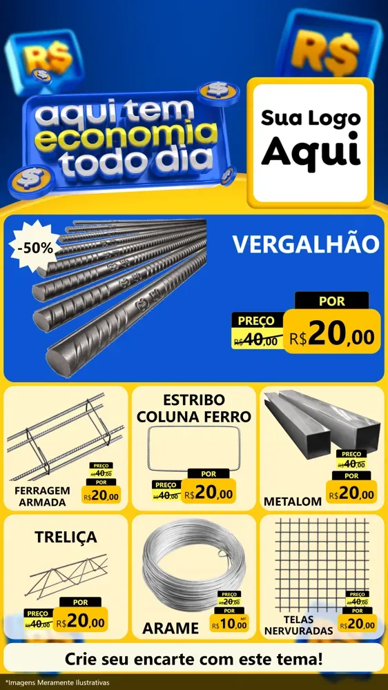 Modelo de Rede Social para Stories com o tema Aqui Tem Economia Todo Dia para Ferragens