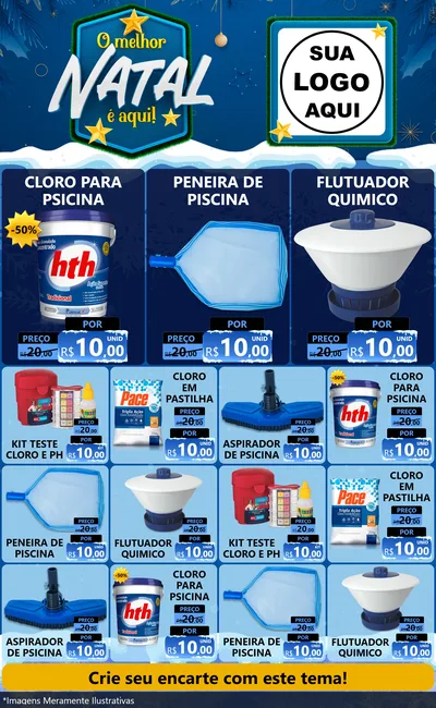 Modelo de Encarte para Encarte Grande com o tema O Melhor Natal É Aqui! para Produtos para Piscina