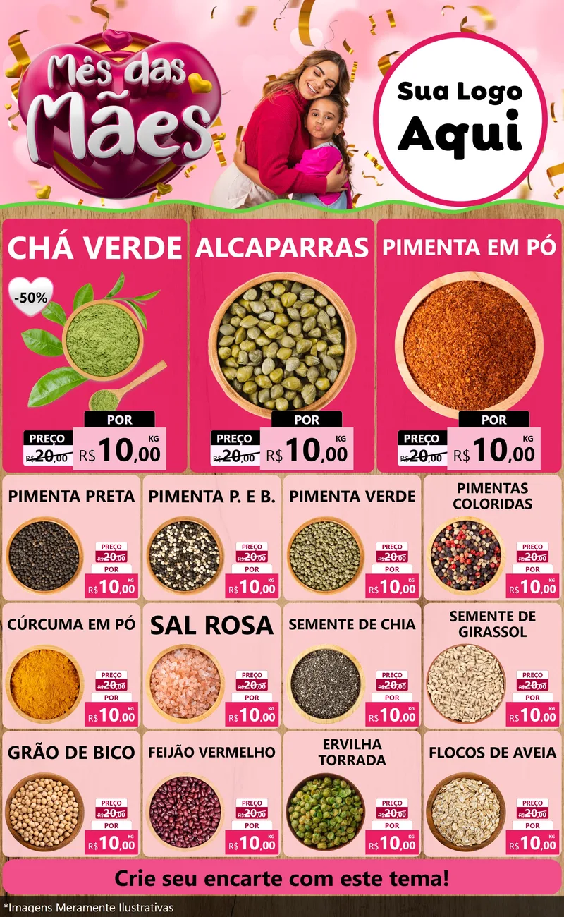 Modelo de Encarte para Encarte Grande com o tema Mês das Mães para Produtos Naturais
