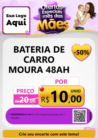 Modelo de Cartaz para Cartaz A4 Vertical com o tema Ofertas Especiais - Mês das Mães para Baterias Elétricas