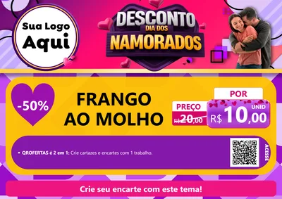 Modelo de Cartaz para Cartaz A4 Horizontal com o tema Desconto Dia dos Namorados para Restaurante