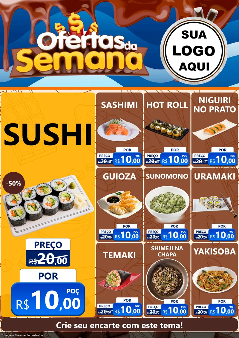Modelo de Encarte para Encarte A4 Vertical com o tema Ofertas da Semana - Páscoa para Comida japonesa