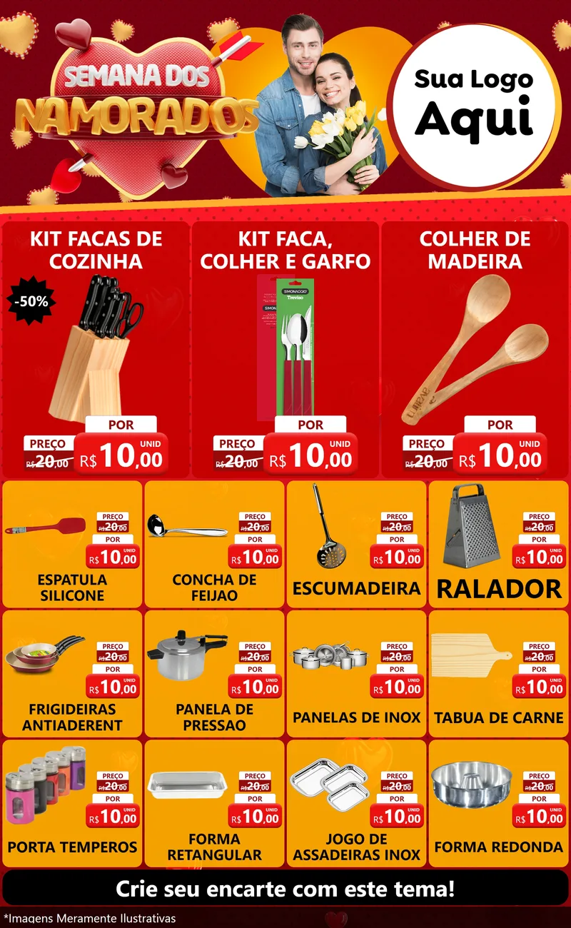 Modelo de Encarte para Encarte Grande com o tema Semana dos Namorados para Utilidades Domésticas