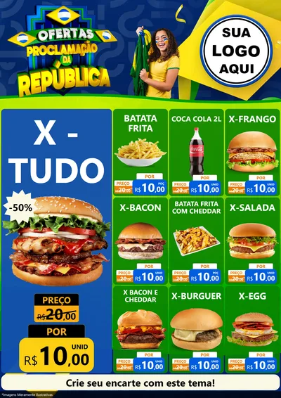 Modelo de Encarte para Encarte A4 Vertical com o tema Ofertas Proclamação da República para Hamburgueria