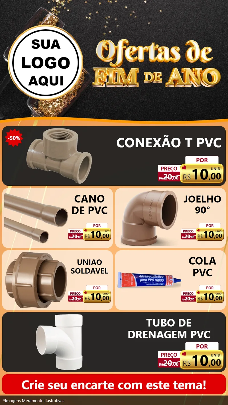 Modelo de TV para TV Vertical com o tema Ofertas de Fim de Ano para Tubos e conexões