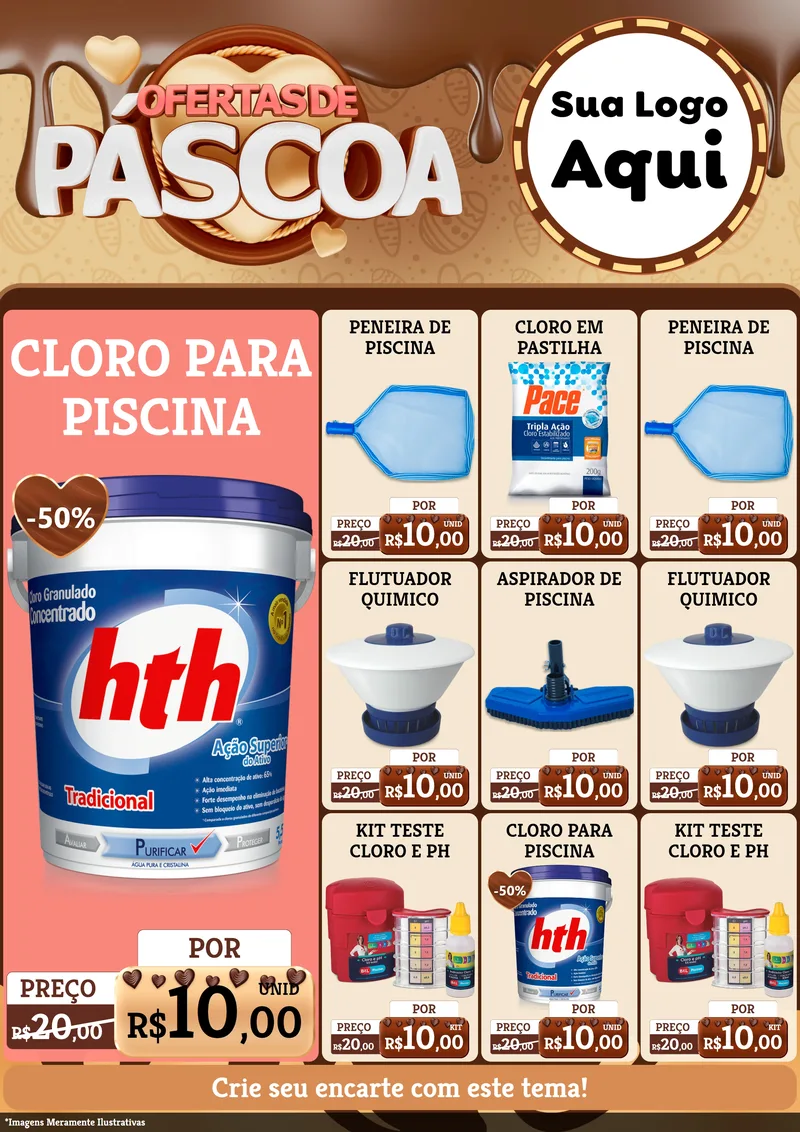Modelo de Encarte para Encarte A4 Vertical com o tema Ofertas de Páscoa para Produtos para Piscina