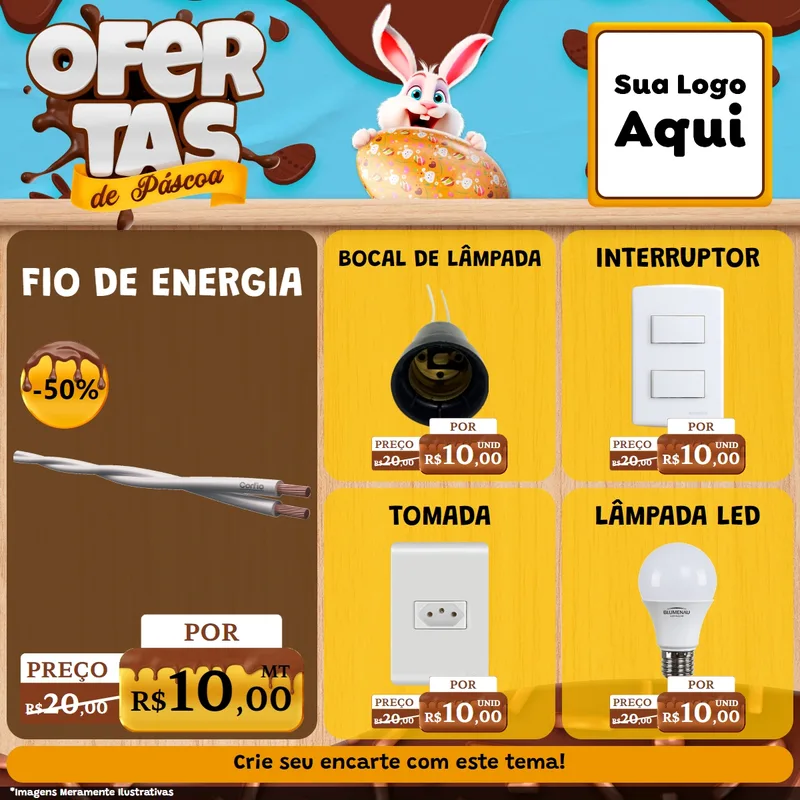 Modelo de Rede Social para Feed Facebook com o tema Ofertas de Páscoa para Materiais Elétricos