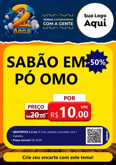 Modelo de Cartaz para Cartaz A4 Vertical com o tema Aniversário de 2 anos para Produtos de Limpeza