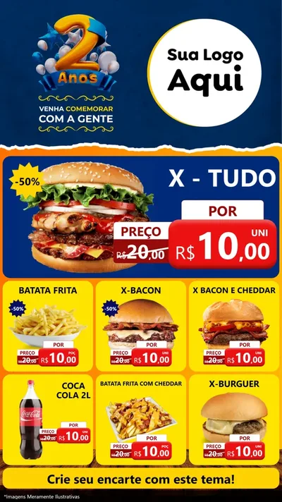 Modelo de Rede Social para Stories com o tema Aniversário de 2 anos para Hamburgueria