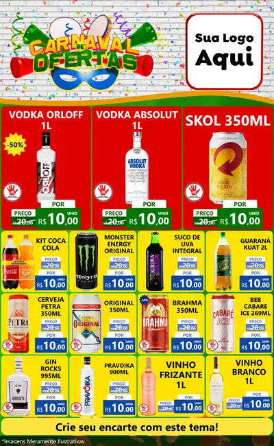 Modelo de Encarte para Encarte Grande com o tema Carnaval de Ofertas para Distribuidora de bebidas