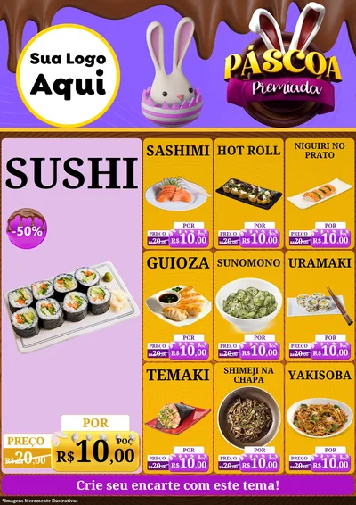Modelo de Encarte para Encarte A4 Vertical com o tema Páscoa Premiada para Comida japonesa