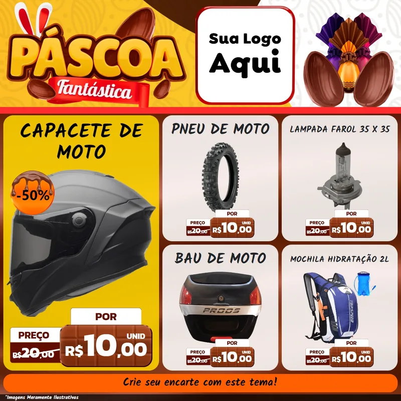 Modelo de Rede Social para Feed Facebook com o tema Páscoa Fantástica para Moto peças