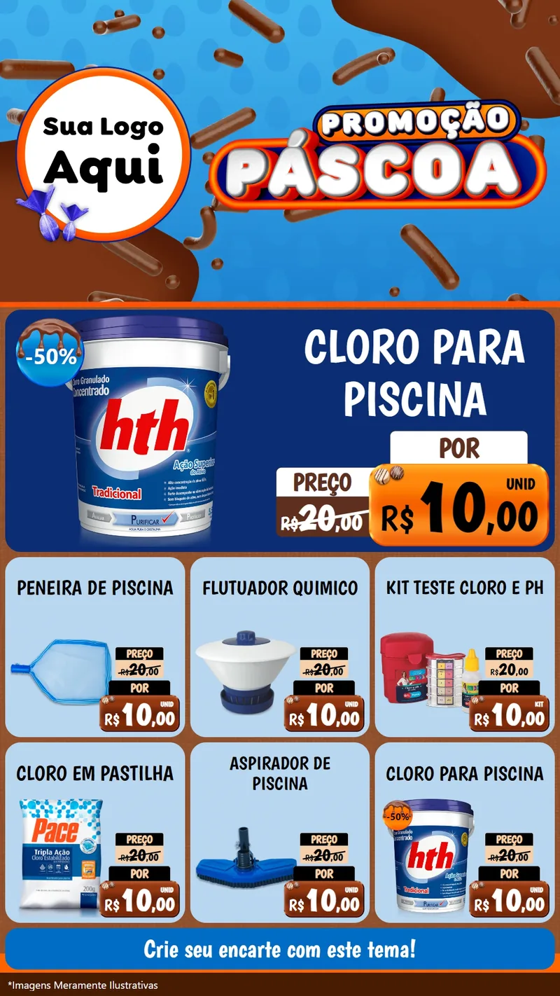 Modelo de Rede Social para Stories com o tema Promoção Páscoa para Produtos para Piscina