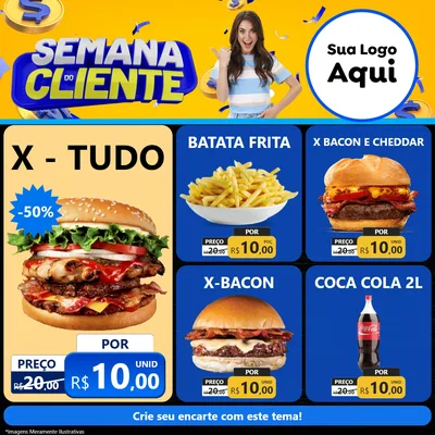 Modelo de Rede Social para Feed Facebook com o tema Semana do Cliente para Hamburgueria