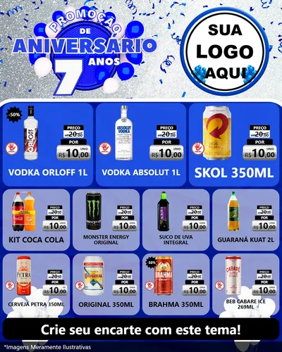 Modelo de Rede Social para Feed Instagram com o tema Promoção de Aniversário - 7 Anos para Distribuidora de bebidas