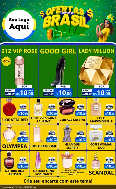 Modelo de Encarte para Encarte Grande com o tema Ofertas Semana do Brasil para Perfumes