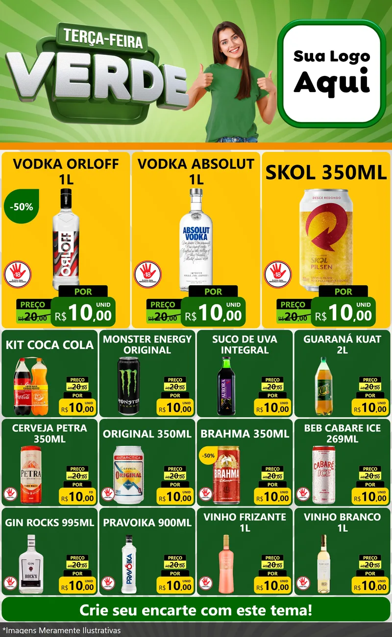 Modelo de Encarte para Encarte Grande com o tema Terça - Feira Verde para Distribuidora de bebidas
