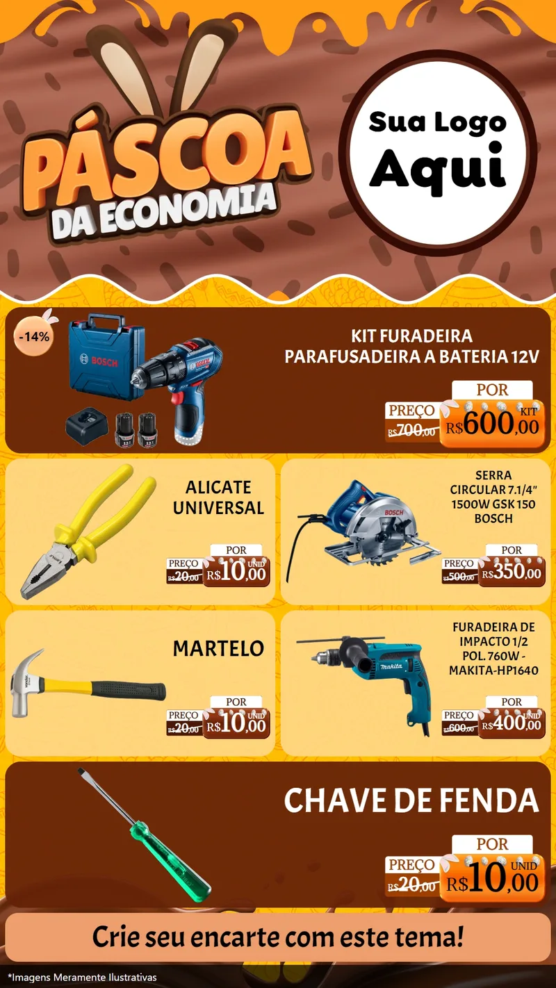 Modelo de TV para TV Vertical com o tema Páscoa da Economia para Maquinas e Ferramentas