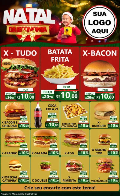 Modelo de Encarte para Encarte Grande com o tema Natal da Economia para Hamburgueria